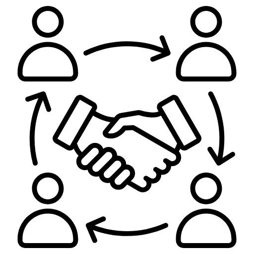 Two hands shaking each other in the middle of a group of people.