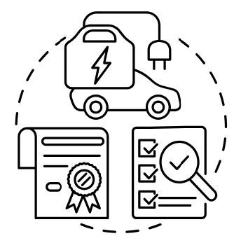 An electric car above a certificate and a to do list.