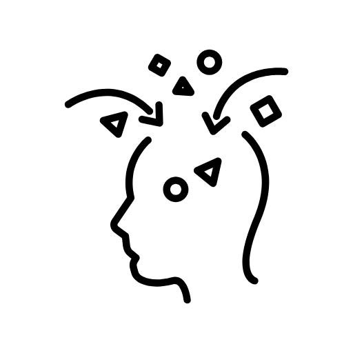 Shapes flowing into a person's mind.
